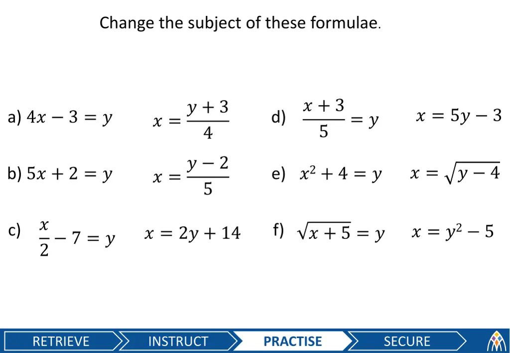 change the subject of these formulae