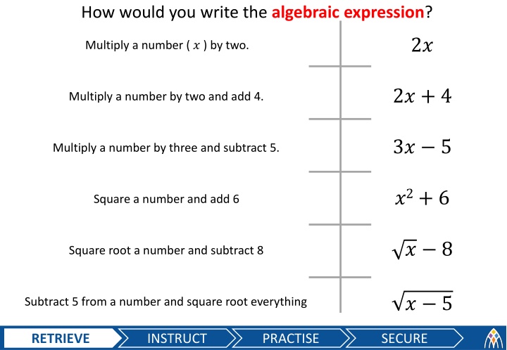 how would you write the algebraic expression
