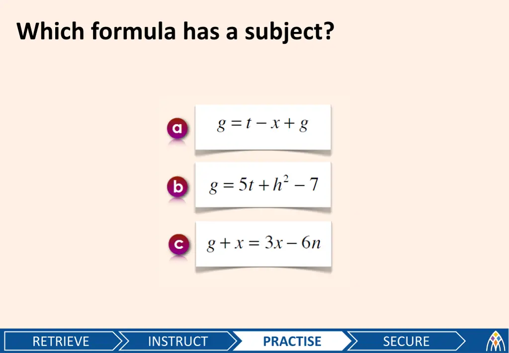 which formula has a subject 1