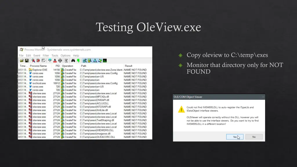 testing oleview exe