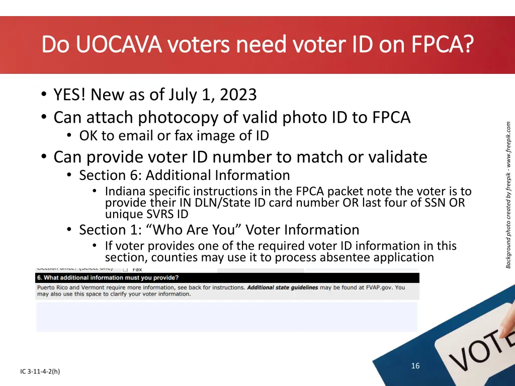 do uocava voters need voter id on fpca do uocava