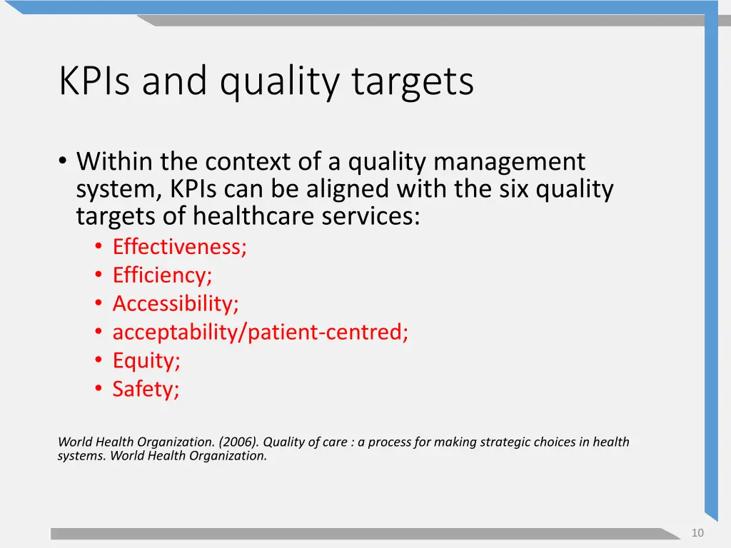 kpis and quality targets