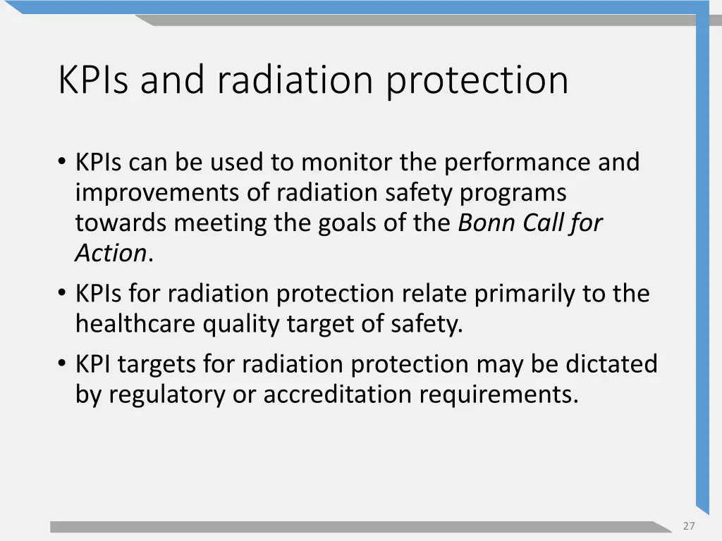 kpis and radiation protection