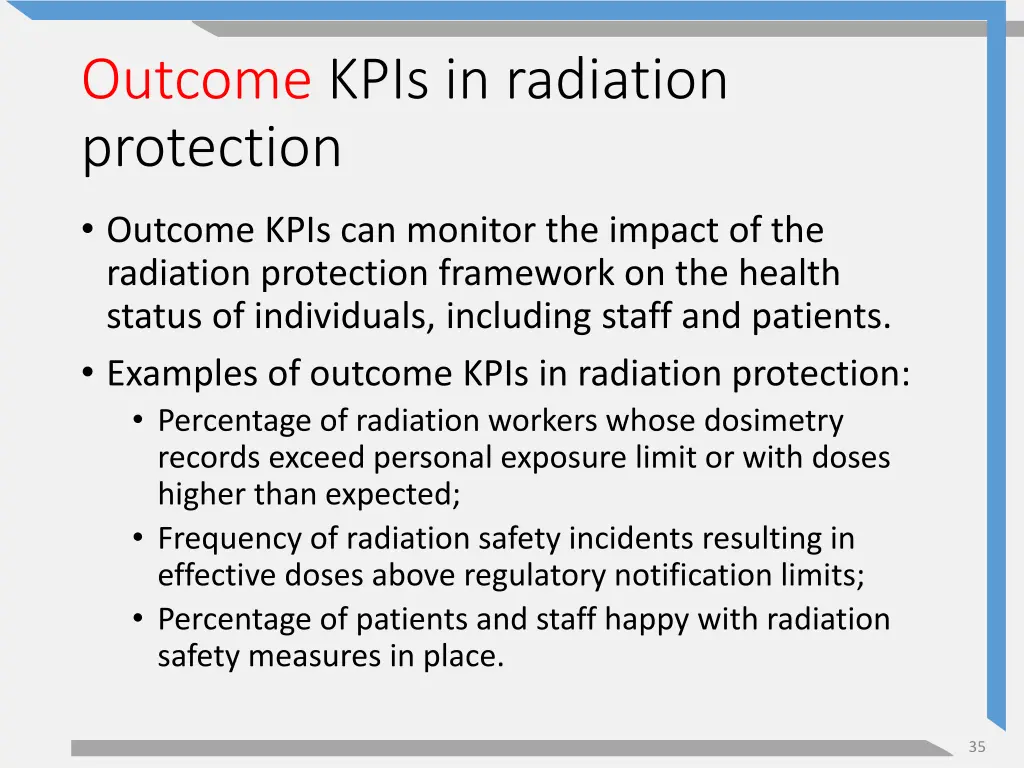 outcome kpis in radiation protection