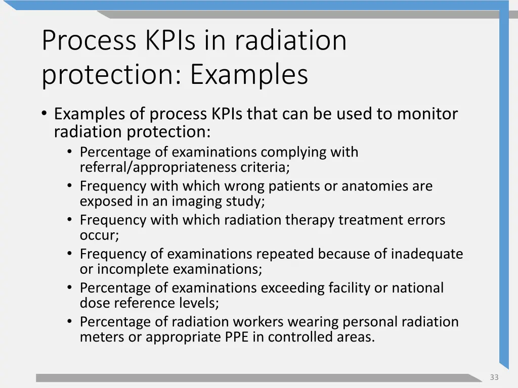 process kpis in radiation protection examples