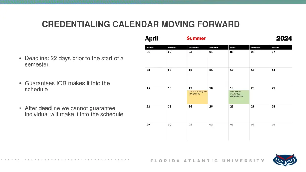 credentialing calendar moving forward