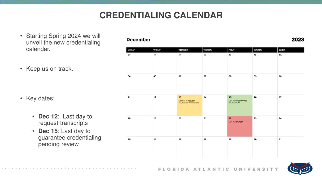 credentialing calendar