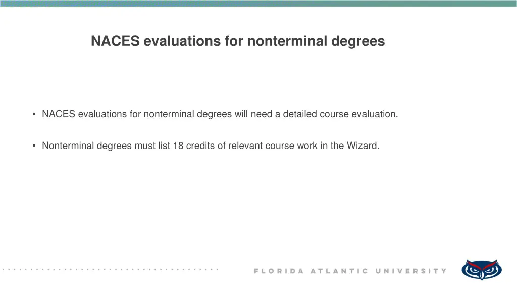 naces evaluations for nonterminal degrees