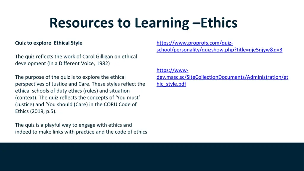 resources to learning ethics
