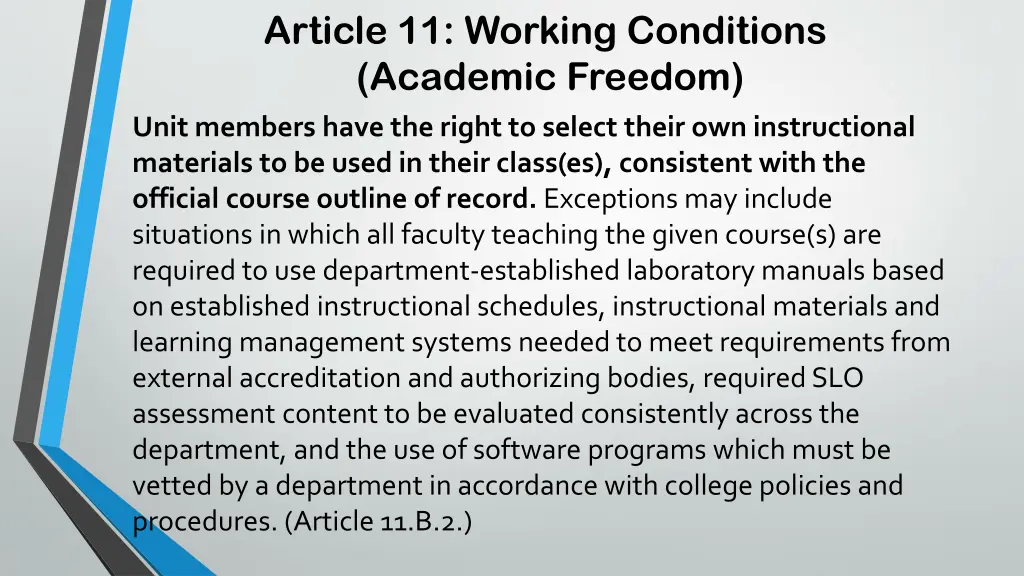 article 11 working conditions academic freedom