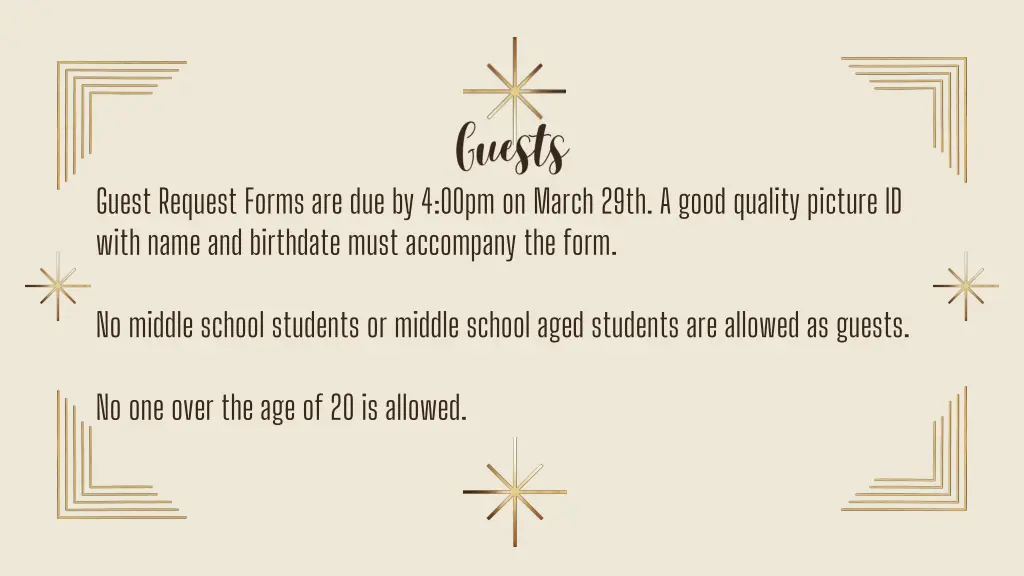 guest request forms are due by 4 00pm on march