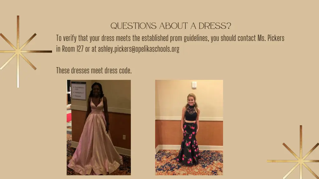 to verify that your dress meets the established