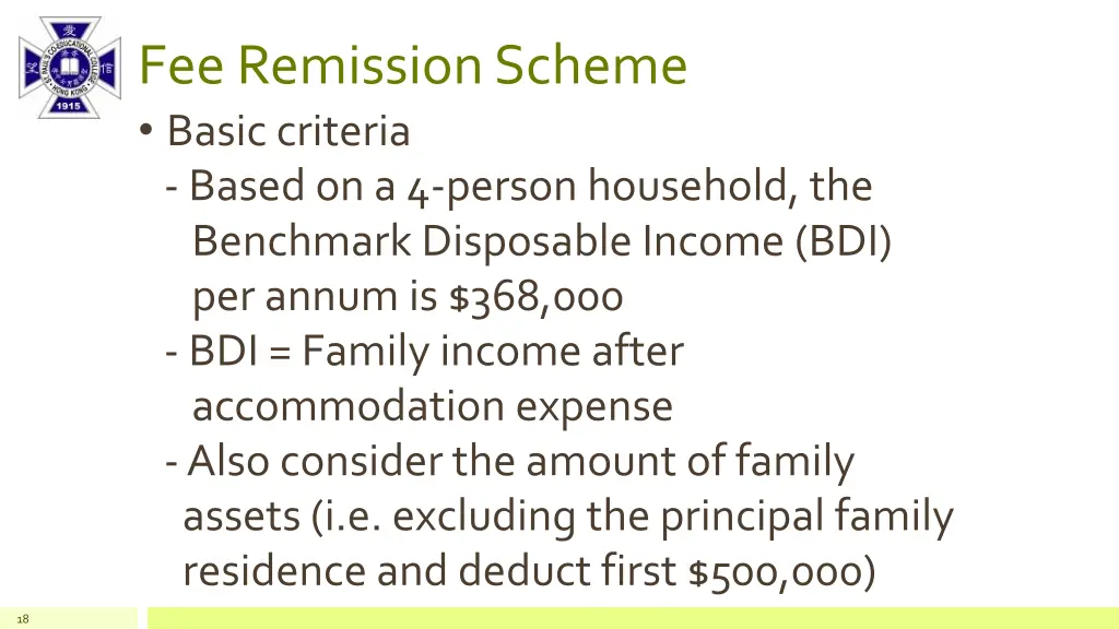 fee remission scheme basic criteria based