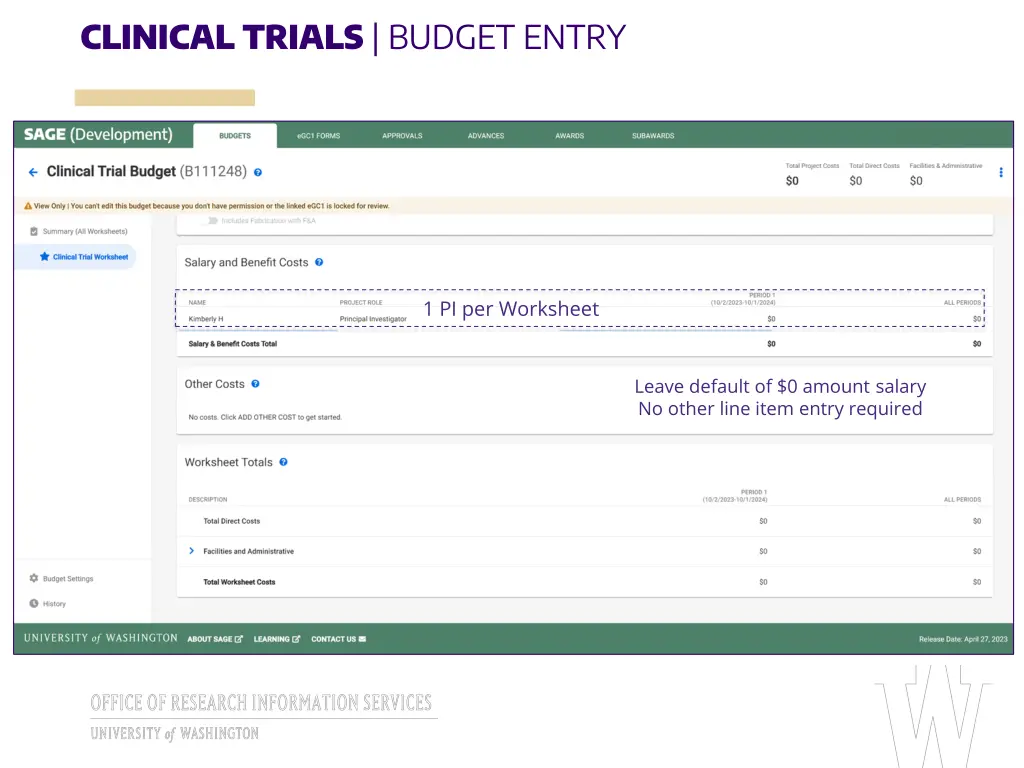 clinical trials budget entry