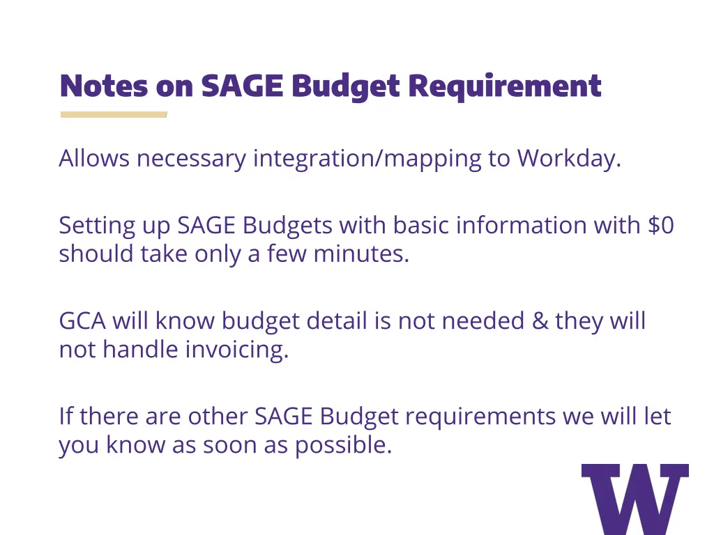 notes on sage budget requirement