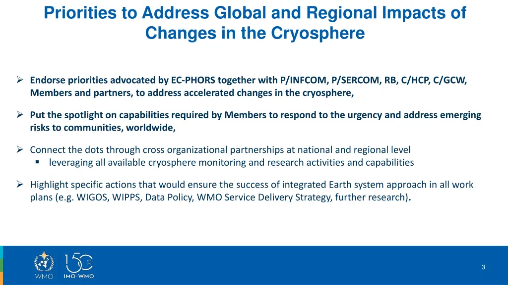 priorities to address global and regional impacts