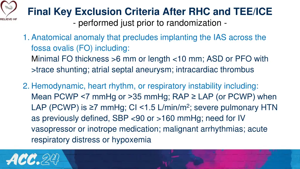 final key exclusion criteria after