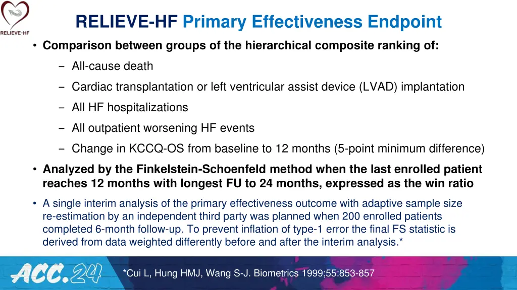 relieve hf primary effectiveness endpoint