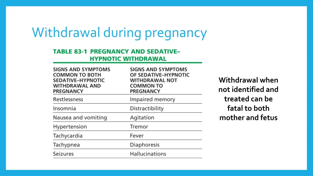 withdrawal during pregnancy