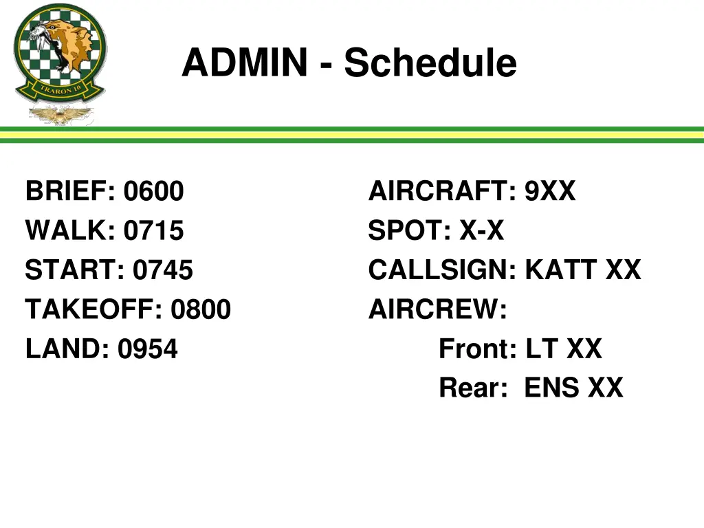 admin schedule