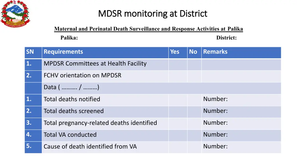 mdsr monitoring at district mdsr monitoring