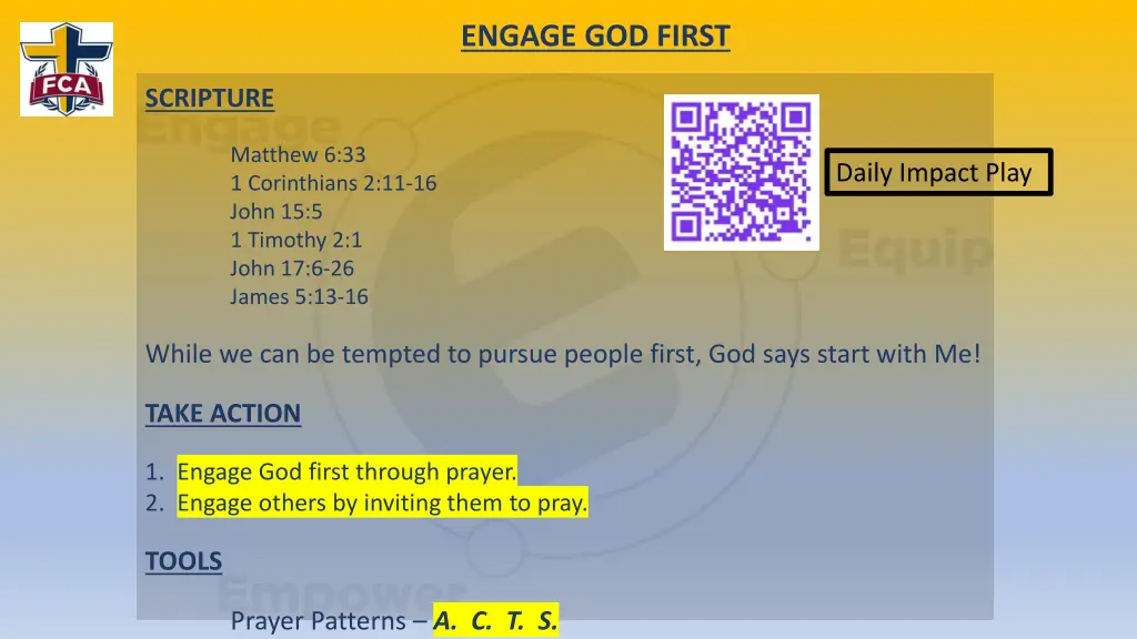 engage god first