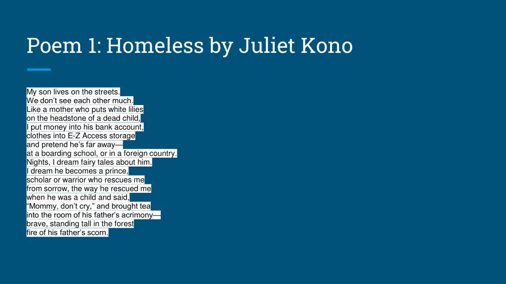poem 1 homeless by juliet kono