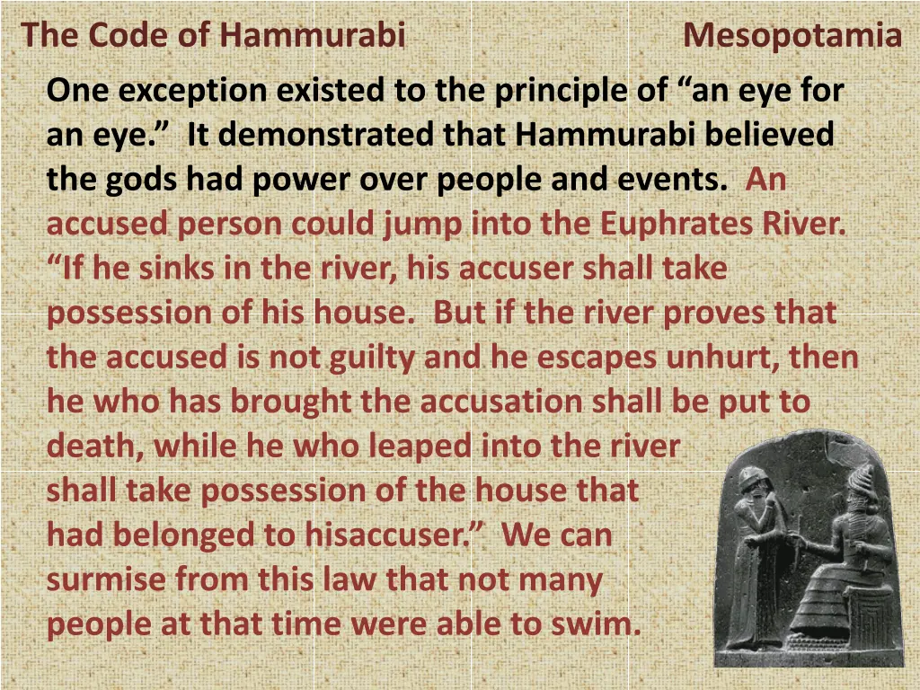the code of hammurabi mesopotamia one exception 1