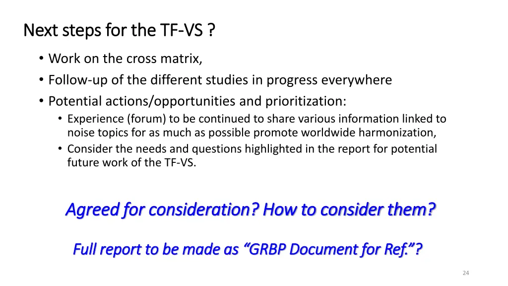 next steps for the tf next steps for the tf vs