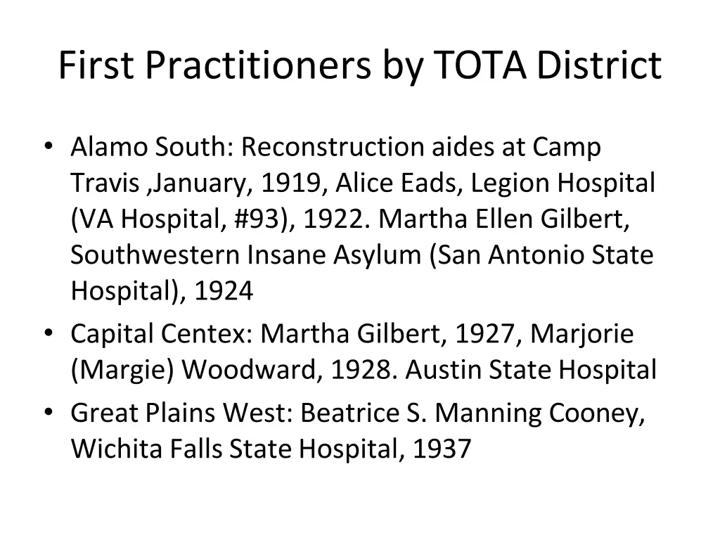 first practitioners by tota district