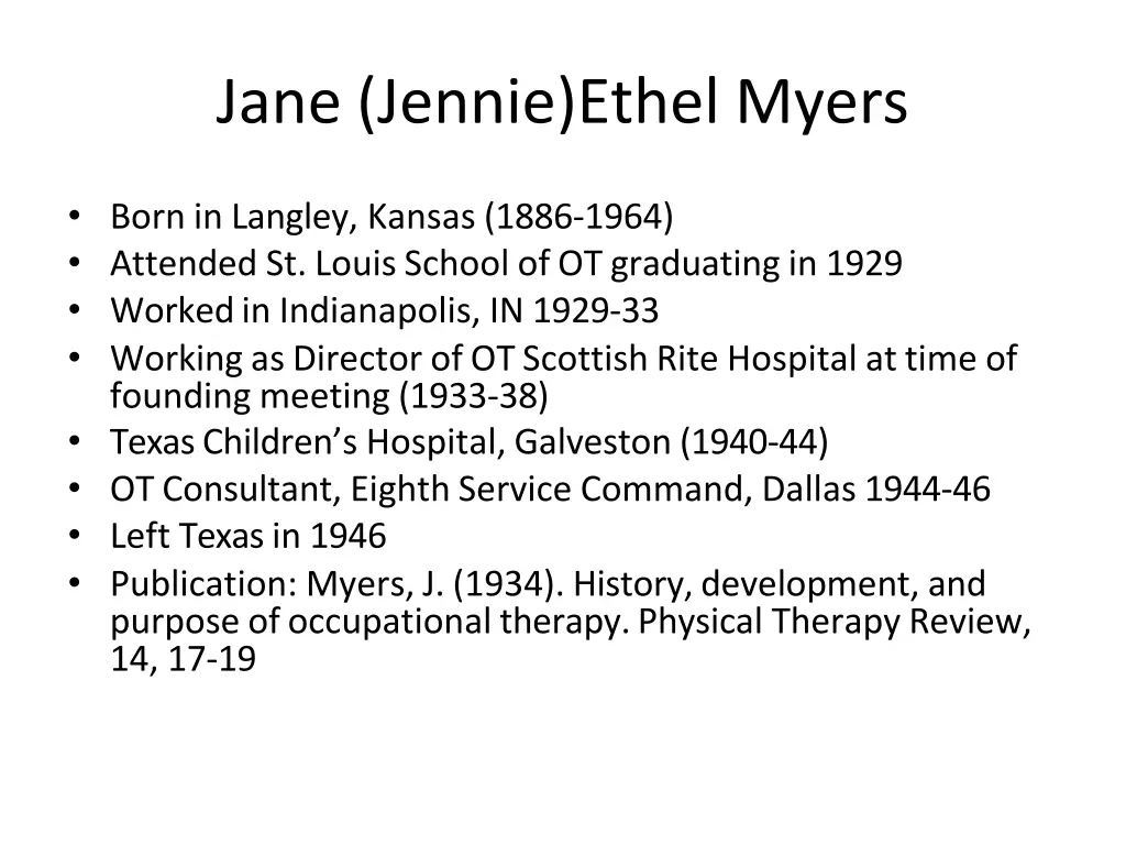 jane jennie ethel myers