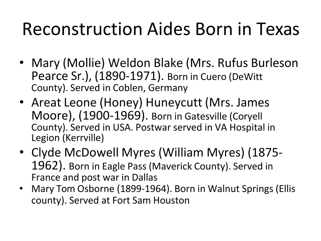 reconstruction aides born in texas