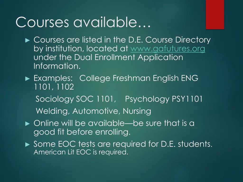 courses available