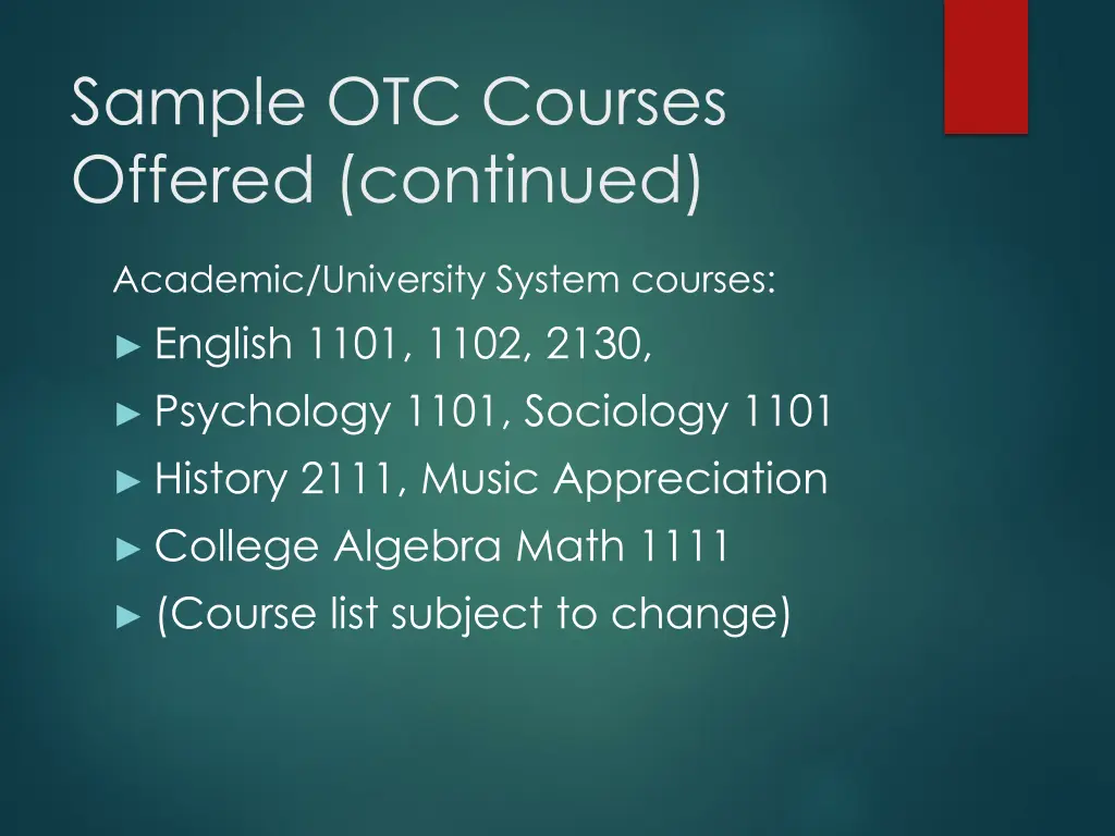 sample otc courses offered continued