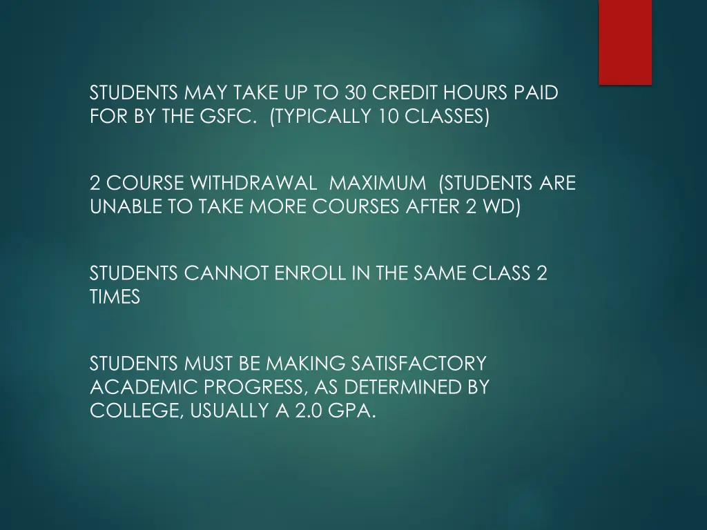 students may take up to 30 credit hours paid