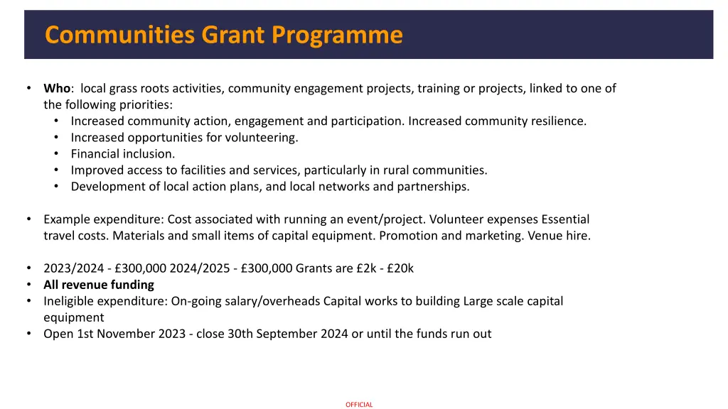 communities grant programme