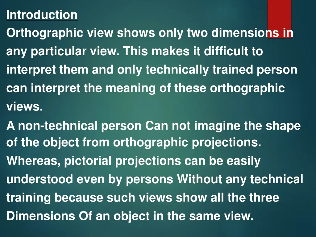 introduction orthographic view shows only