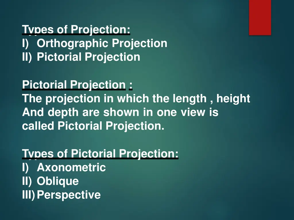 types of projection i orthographic projection