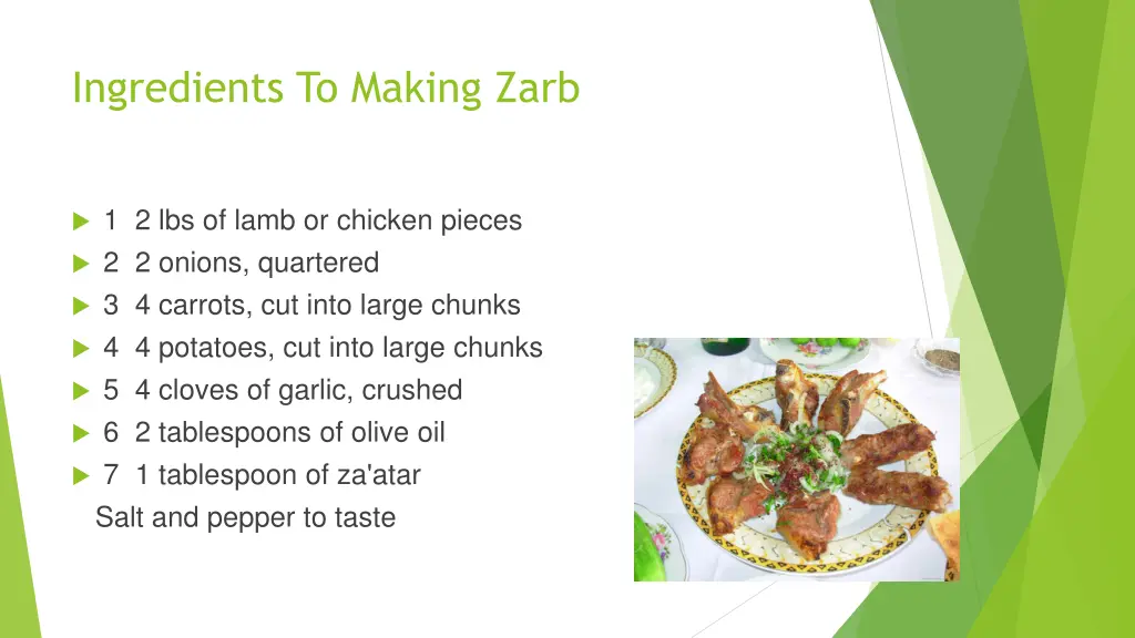 ingredients to making zarb