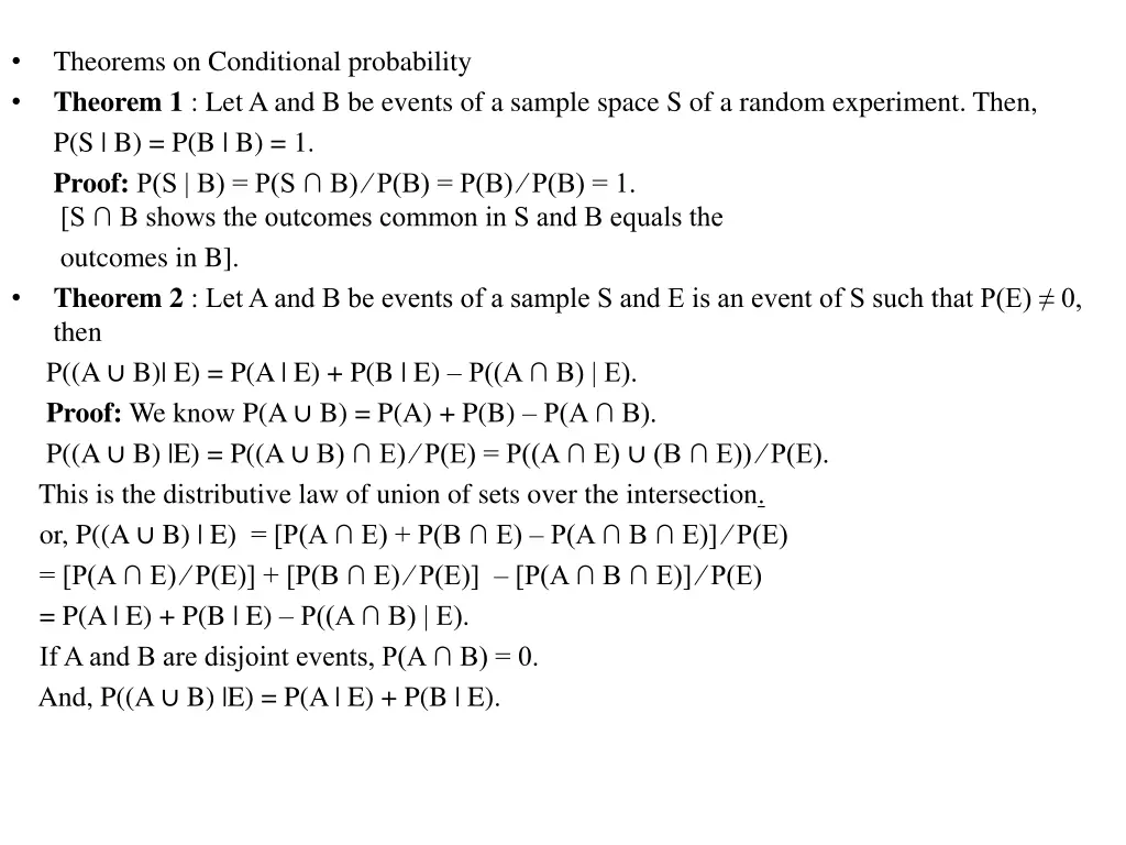 theorems on conditional probability theorem