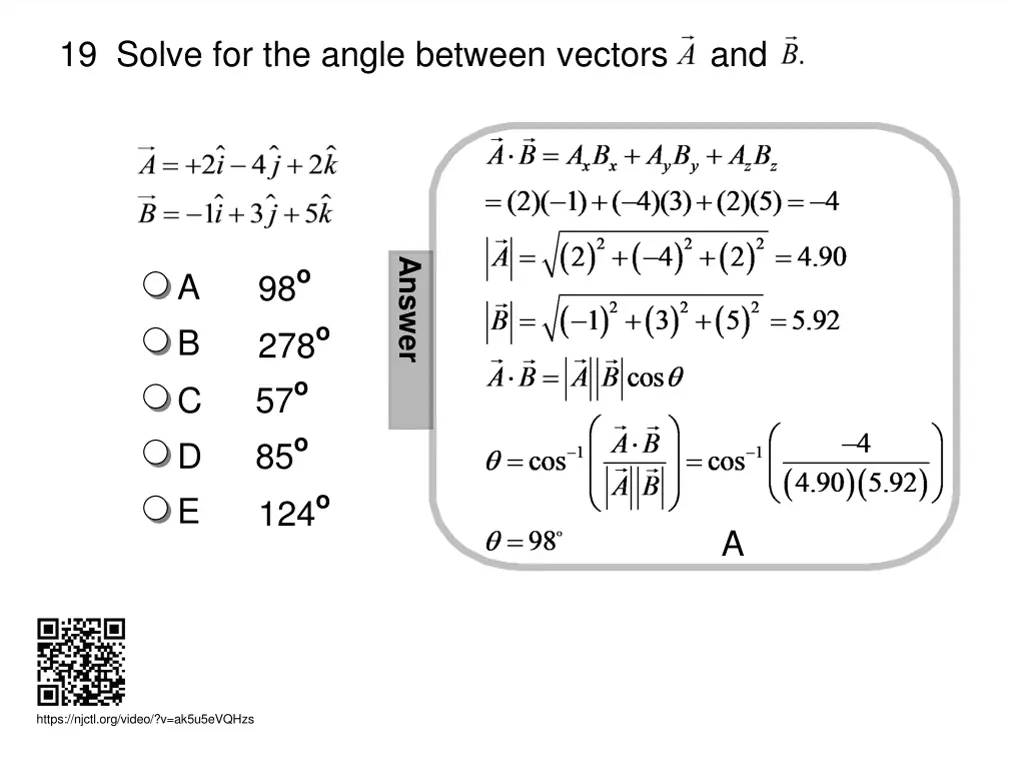 19 solve for the angle between vectors