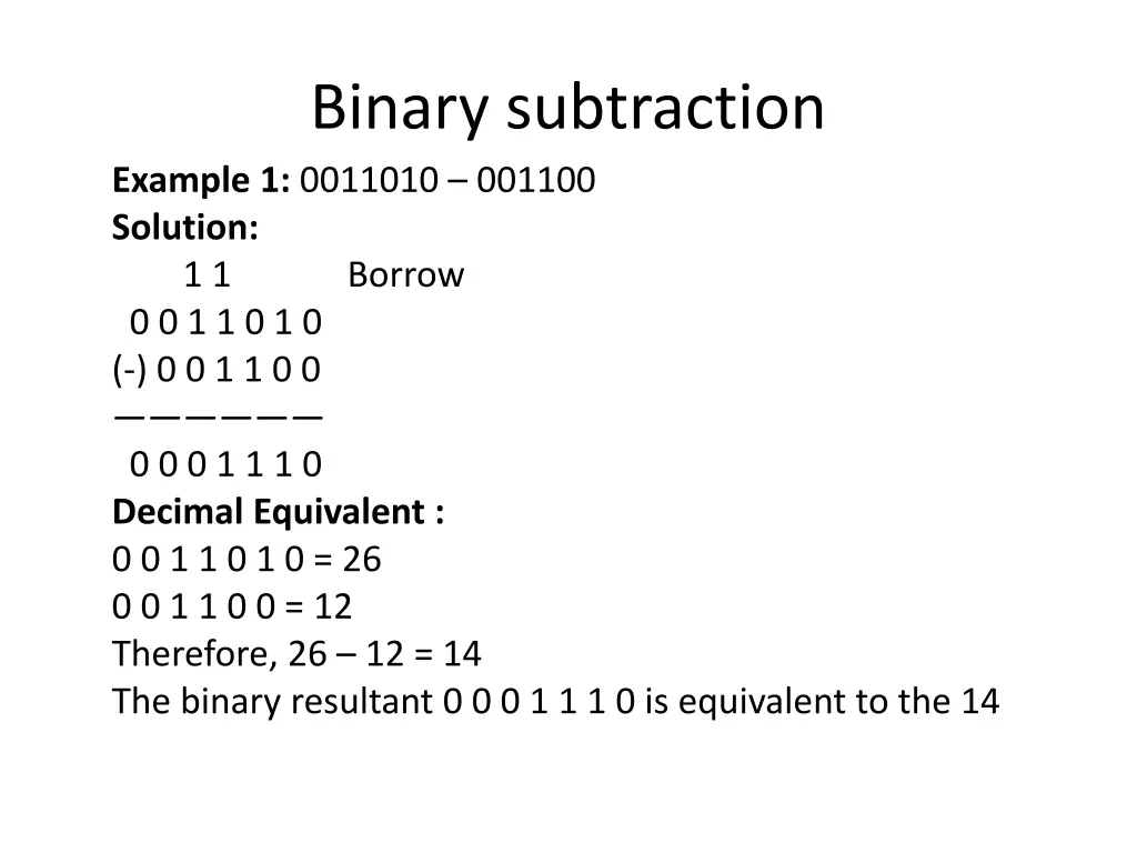 binary subtraction example 1 0011010 001100