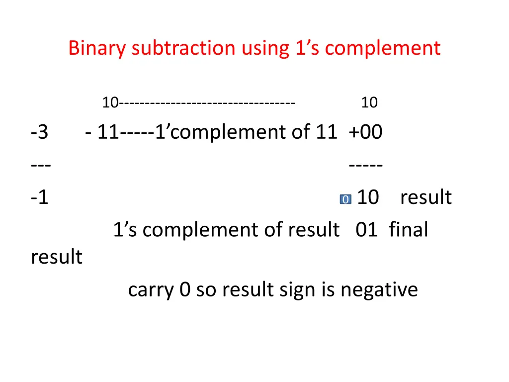 binary subtraction using 1 s complement