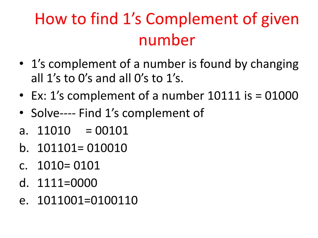 how to find 1 s complement of given number