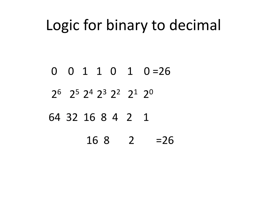 logic for binary to decimal