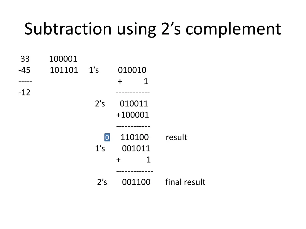 subtraction using 2 s complement