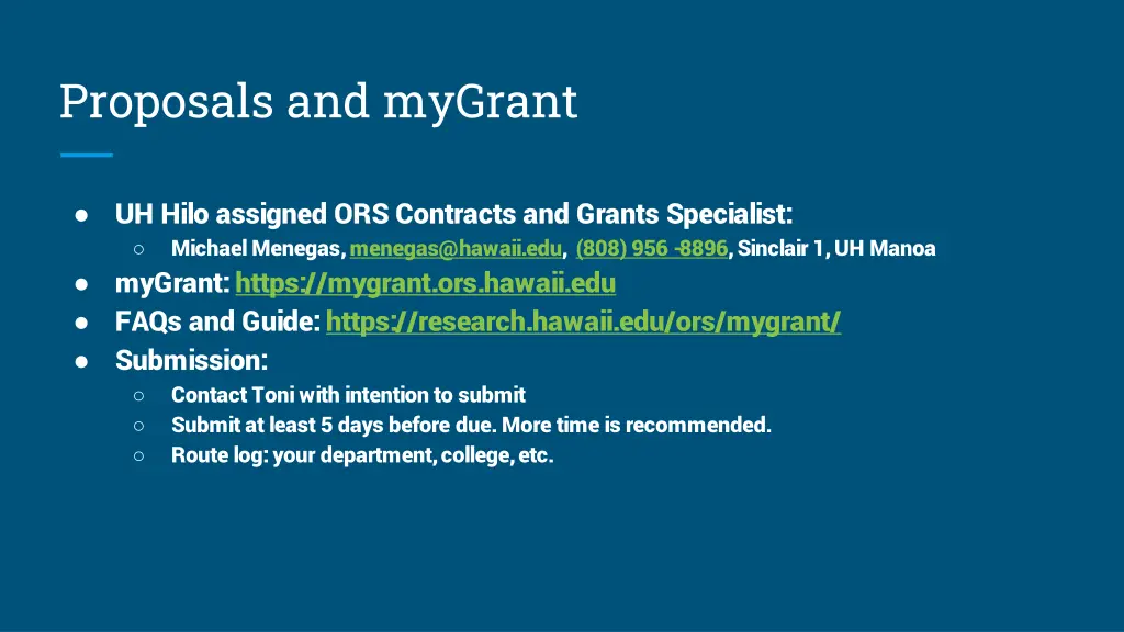 proposals and mygrant