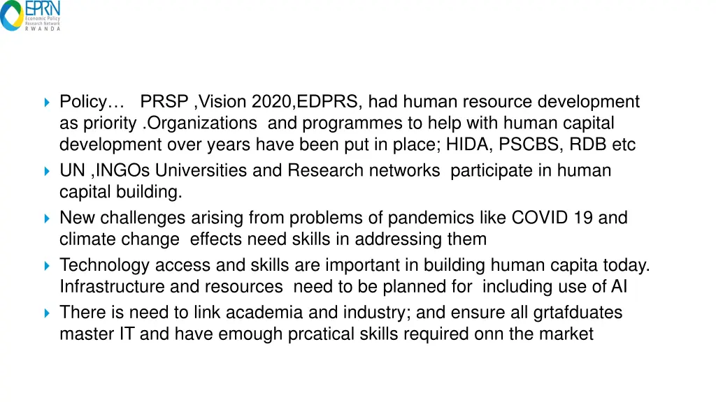 policy prsp vision 2020 edprs had human resource