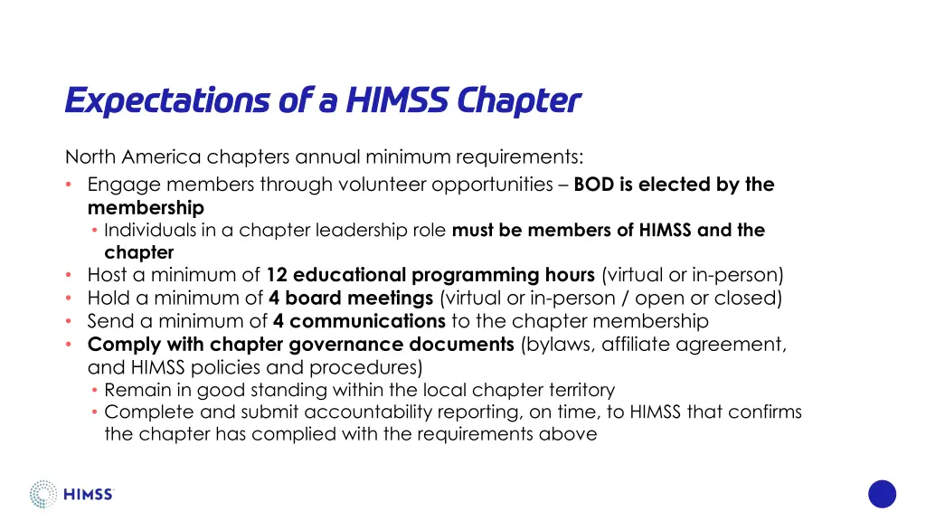 expectations of a himss chapter expectations