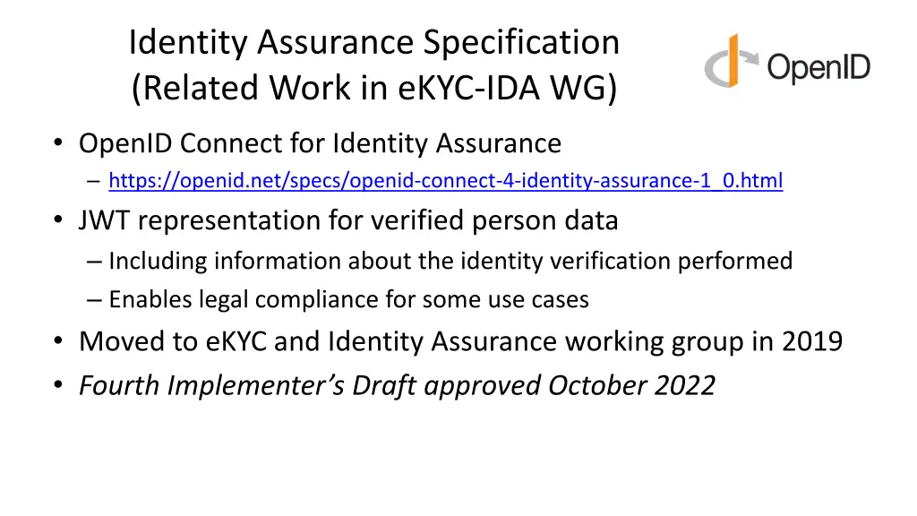 identity assurance specification related work